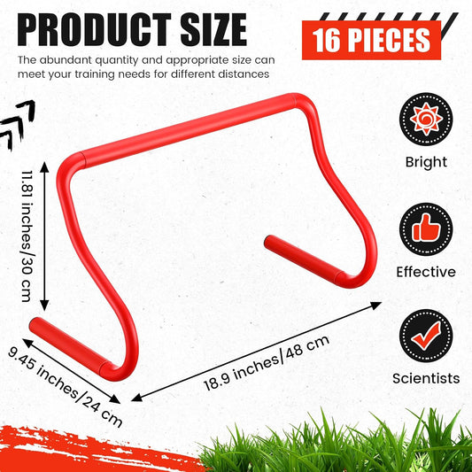 16 Pcs 12" Speed Agility Training Hurdles Large Size Detachable Agility Hurdles Hurdles Training Equipment Set for Athletes Soccer Basketball