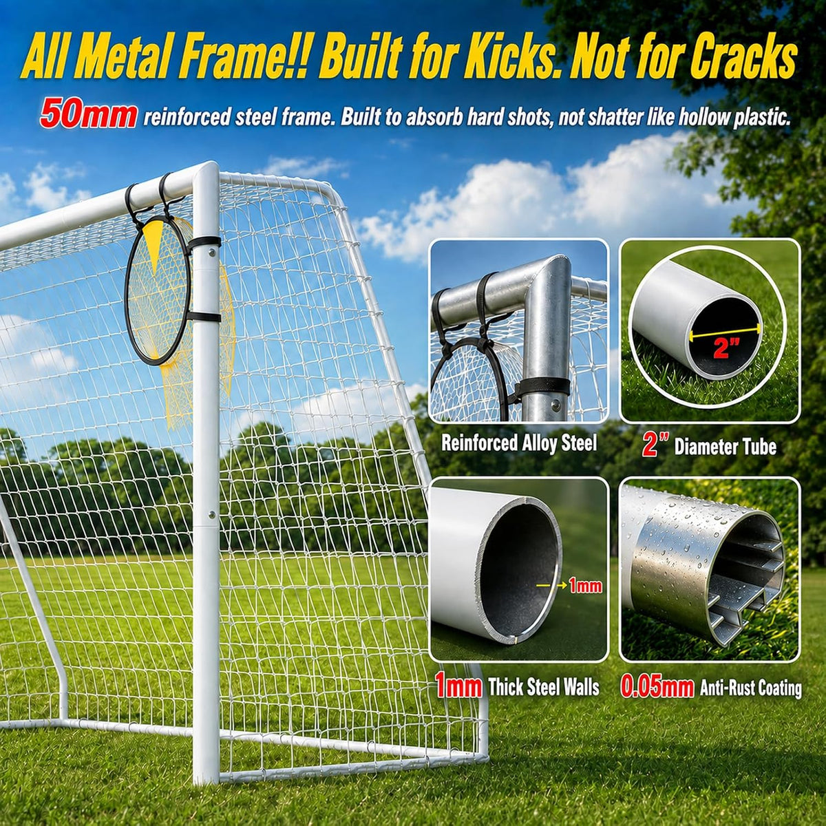 Kids Soccer Goal, 12x6ft/8x6ft/6x4ft Steel Soccer Goals for Backyard