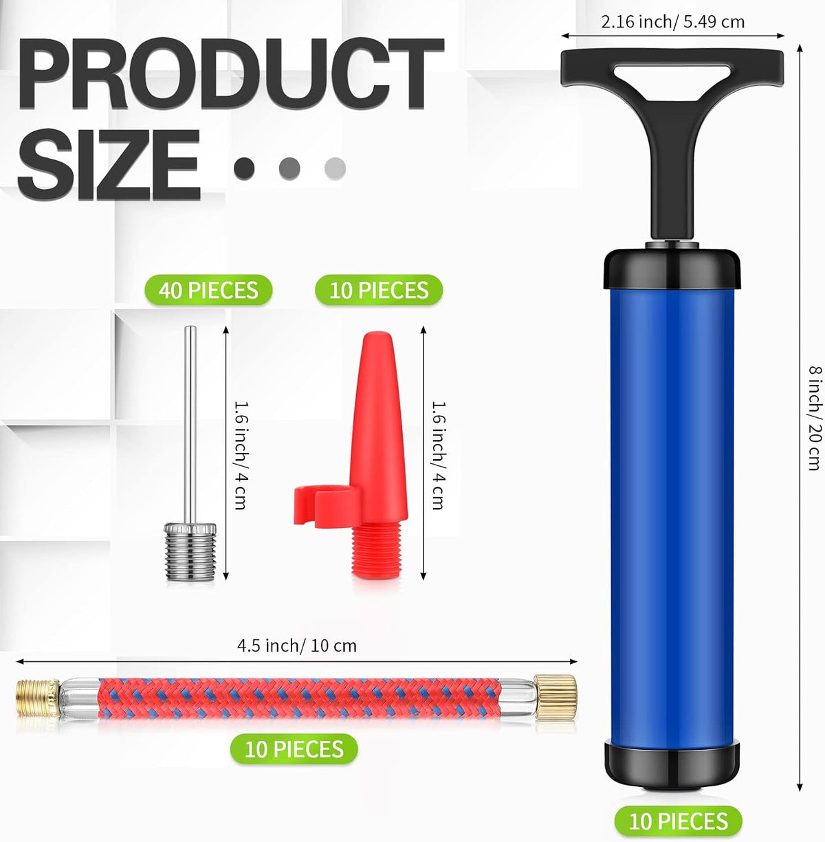 10 Pack 8 Inch Sports Ball Pump Kit