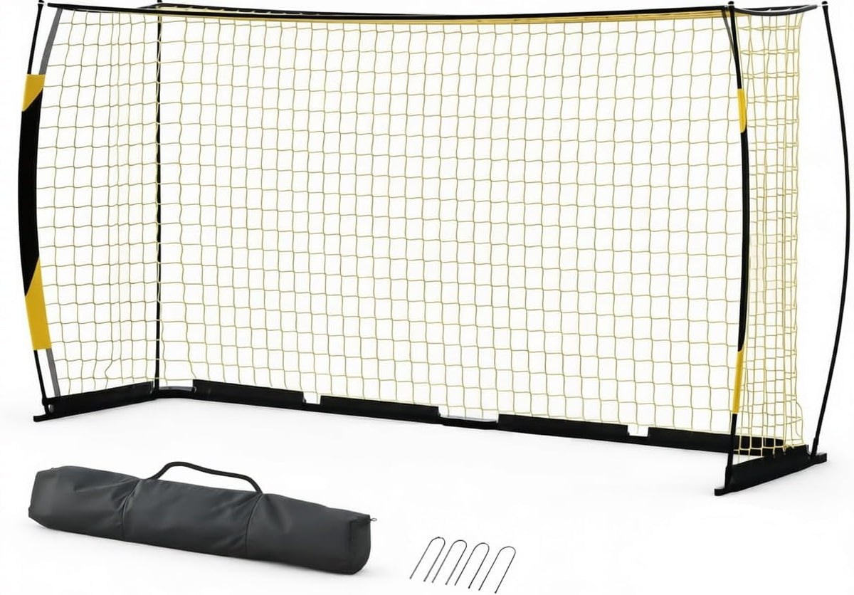 Soccer Goal, 12X6 ft Soccer Goal for Backyard Portable Net Collapsible Metal Frame, Quick Set Up Soccer Net for Indoor Outdoor Practice Training with Carry Bag, Black and Yellow