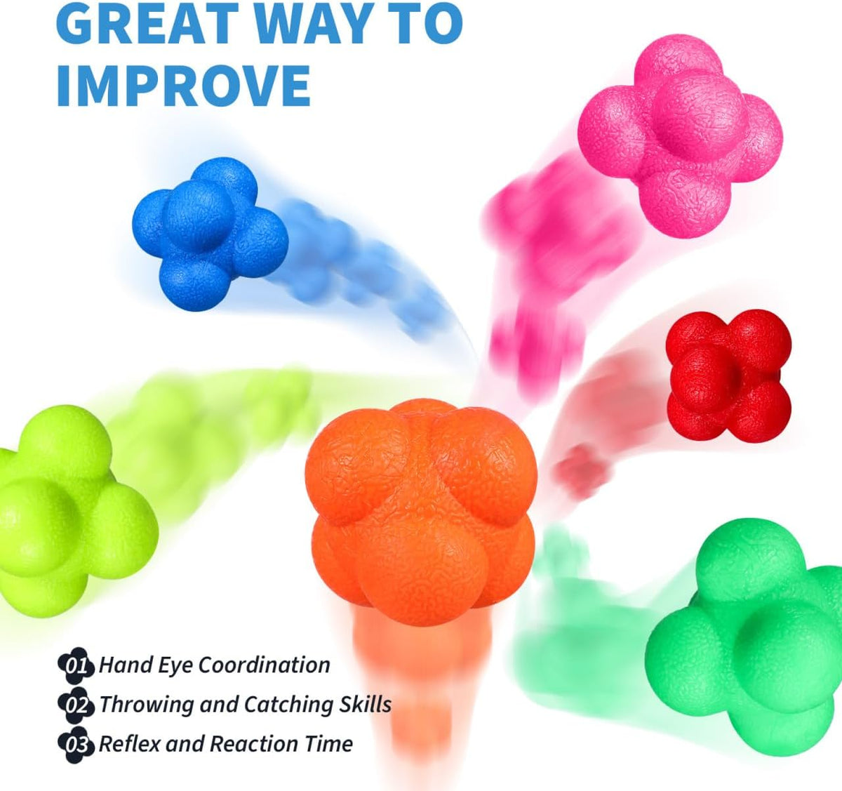 6 Pcs Agility Reflex Bouncing Ball 6 Colors Reaction Training Balls