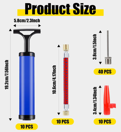 10 Sets Ball Pumps for Sports Balls, Air Balls Pumps Bulk, Blue