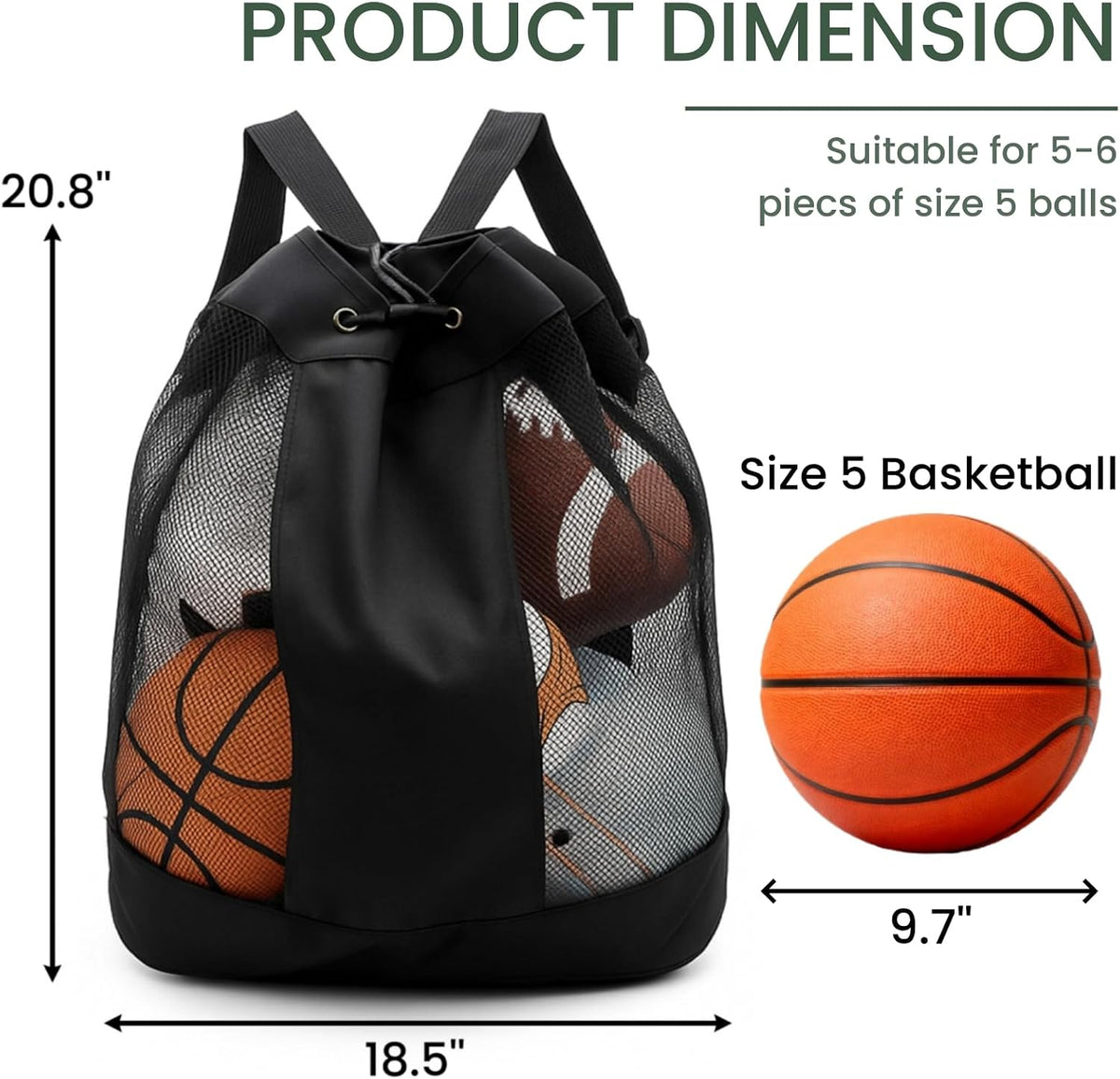 Large Ball Bag, Mesh Sport Bag Adjustable Double Strap