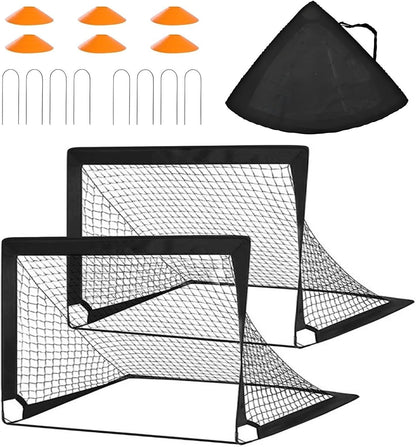 2 Pack Soccer Goals for Backyard, 2 Pcs 4x3 FT Portable Pop Up Soccer Net, 1 Carrying Bag, 8 Ground Pegs & 6 Soccer Cones for Outdoor Soccer Training Equipment