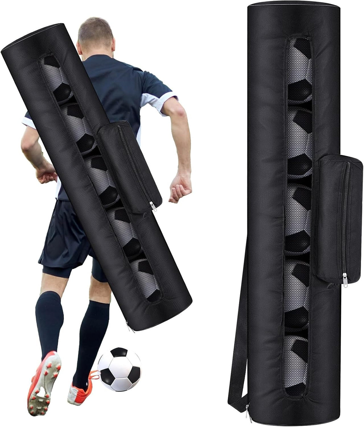 Mesh Soccer Ball Bag Holds up to 5 Balls Football Bag for Coaches 40 x 9 Inches Equipment Bags with 1 Front Pockets and Adjustable Shoulder Strap for Coach Sport Accessories Gym Volleyball