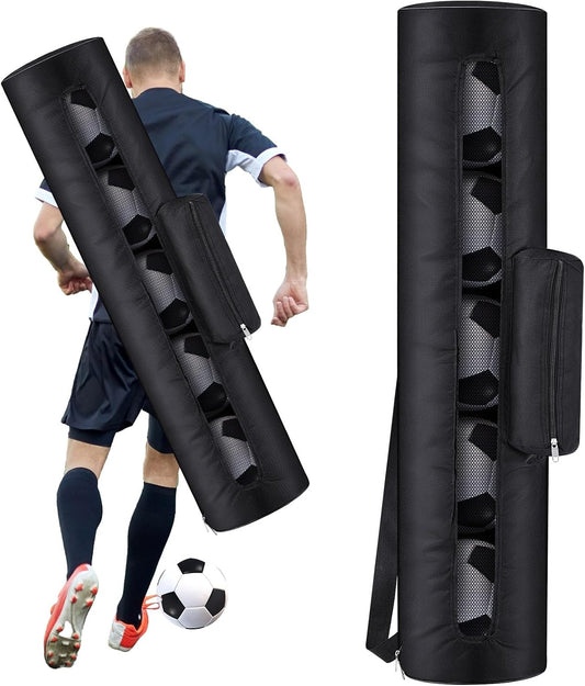 Mesh Soccer Ball Bag Holds up to 5 Balls Football Bag for Coaches 40 x 9 Inches Equipment Bags with 1 Front Pockets and Adjustable Shoulder Strap for Coach Sport Accessories Gym Volleyball