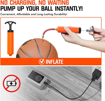 Ball Pump, Ball Pump for Sport Balls, Soccer Ball Pump, Hand Pump with 3 Needles, Nozzle, Extension Hose, Perfect for Volleyball, Basketball, Rugby, Balloon, Exercise Ball Inflator System