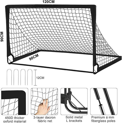 2 Pack Soccer Goals for Backyard, 2 Pcs 4x3 FT Portable Pop Up Soccer Net, 1 Carrying Bag, 8 Ground Pegs & 6 Soccer Cones for Outdoor Soccer Training Equipment
