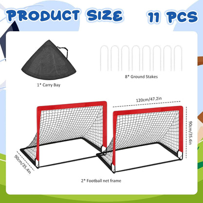 2 Set 4x3ft Soccer Goals for Backyard, Portable Foldable Pop Up Practice Soccer Net Training Equipment,Pop Up Soccer Nets with Carrying Bag & Ground Pegs, for Indoor, Outdoor, Backyard, Field, Court