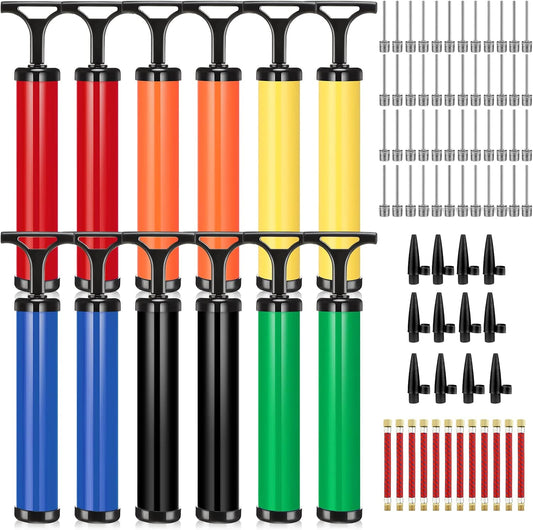 12 Sets Ball Pump Air Pumps Portable Hand Air Ball Pump Inflatables Air Ball Pump Small Sports Pump Kit with Needle Nozzle Hose for Soccer Basketball Football Volleyball and Other Sports Ball 6 Colors