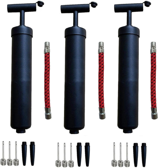 Ball Pump Kit, Hand Air Pump with Flexible Extension Hose, Needle Nose Nozzles and Tapered Nozzles for Basketball, Football, Volleyball, Ballon, Soccer and Other Sports Ball, Pack of 3