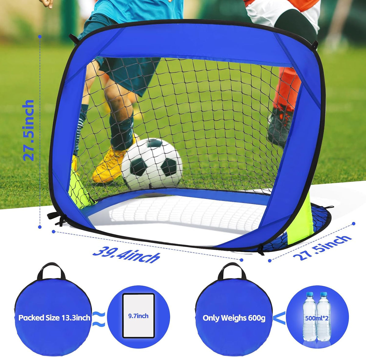 Pop Up Soccer Goal, 3.3x2.2ft Portable Soccer Goals for Outdoor Indoor, Foldable Backyard Soccer Goal, Mini Soccer Net with Carry Bag