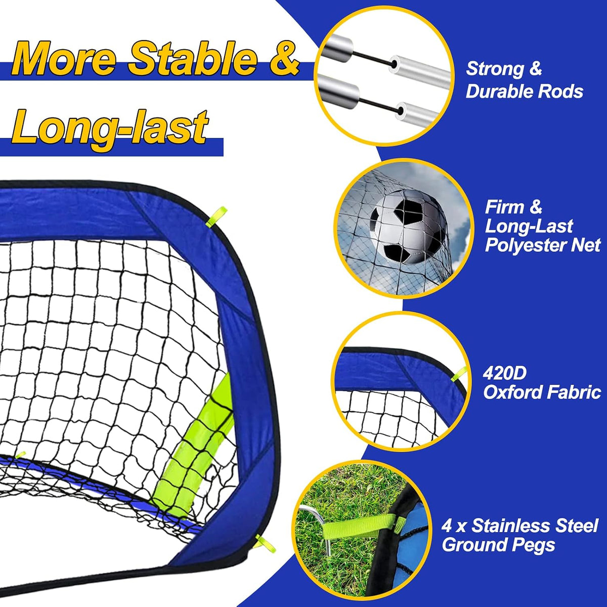 Pop Up Soccer Goals Nets for Backyard Beach Soccer Training Net Mini Portable Foldable Lightweight Indoor + Outdoor Football Goal with Carry Bag
