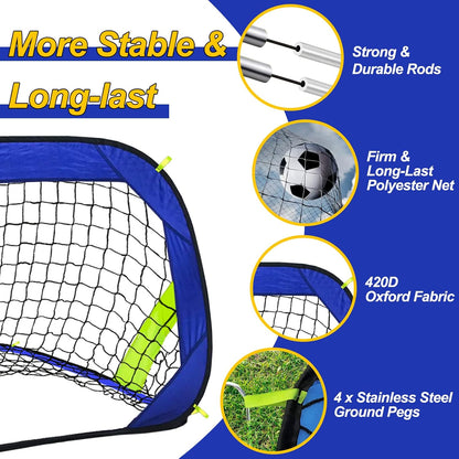 Pop Up Soccer Goals Nets for Backyard Beach Soccer Training Net Mini Portable Foldable Lightweight Indoor + Outdoor Football Goal with Carry Bag