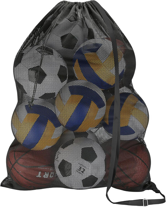 Heavy Duty Large Mesh Sports Ball Bag, 40" x 30" Drawstring Soccer Bag with Adjustable Shoulder Strap, Sports Equipment Bag for Basketball Football Volleyball Gym Swimming Gears