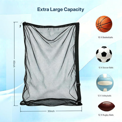 Heavy‑Duty Extra Large Soccer Ball Mesh Bag,40"x30"Drawstring Mesh Ball Bag