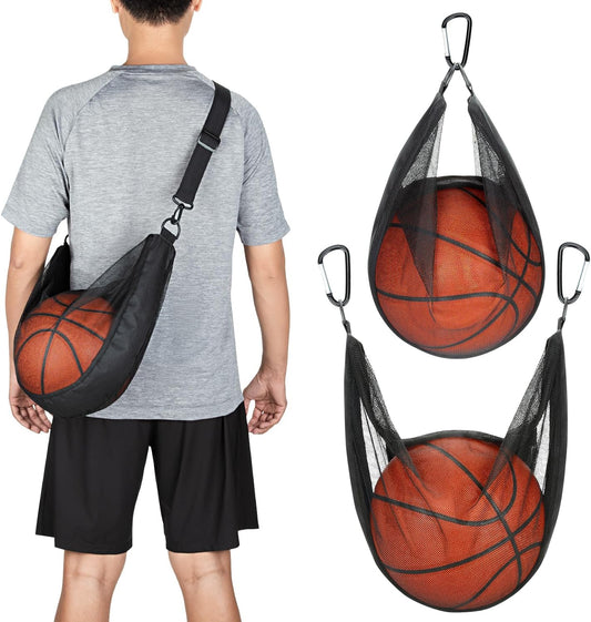 Single Ball Bag with Zipper Pocket Mesh Shoulder Bag with Buckle Clip Sport Equipment Storage Net for Carrying Multiple Sports - Basketball, Soccer, Volleyball, Rugby & More