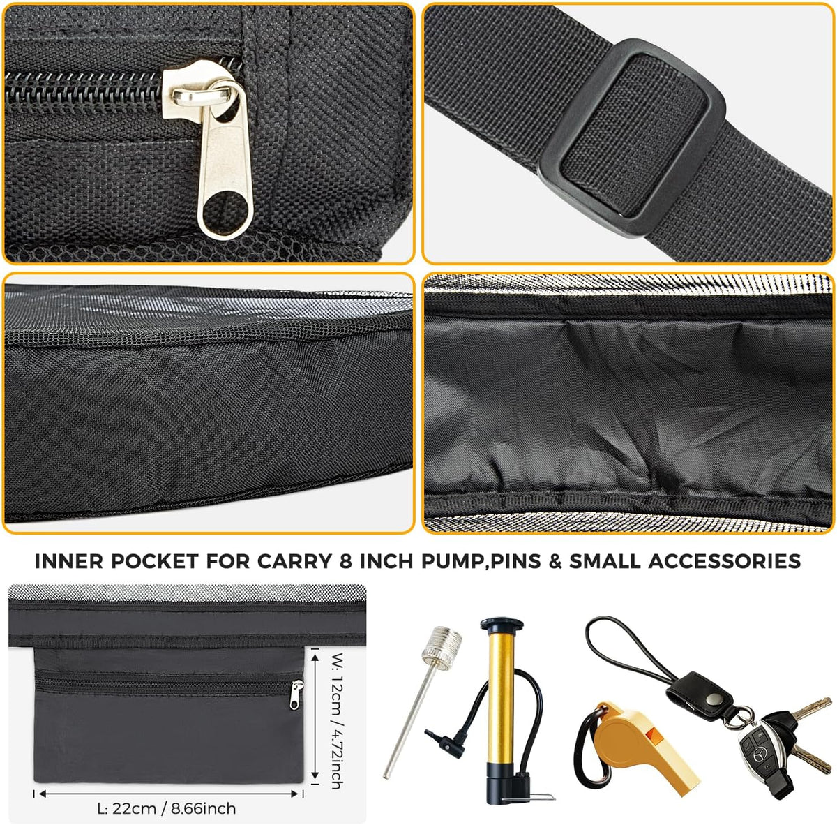 Single Ball Bag with Zipper Pocket Mesh Shoulder Bag with Buckle Clip Sport Equipment Storage Net for Carrying Multiple Sports - Basketball, Soccer, Volleyball, Rugby & More