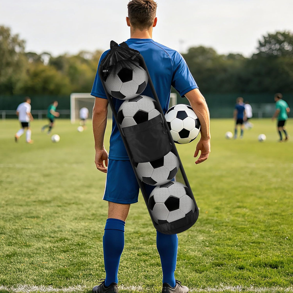 Soccer Ball Bag for 4 Balls – Drawstring Mesh Backpack