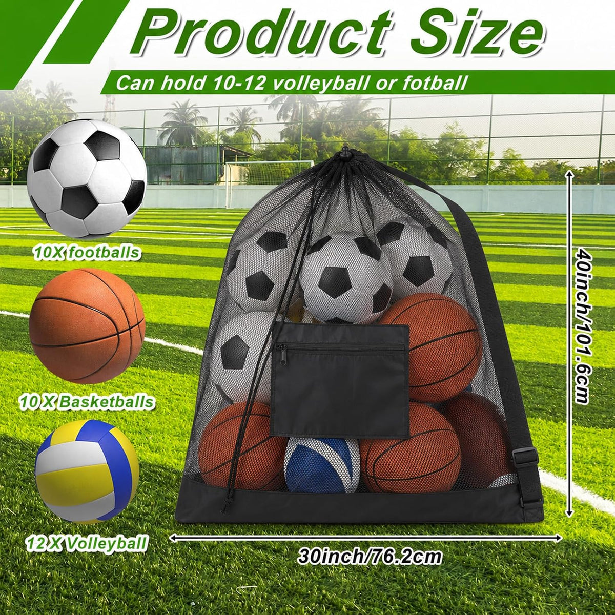 Extra Large Soccer Ball Bag 40" x 30" with Pocket