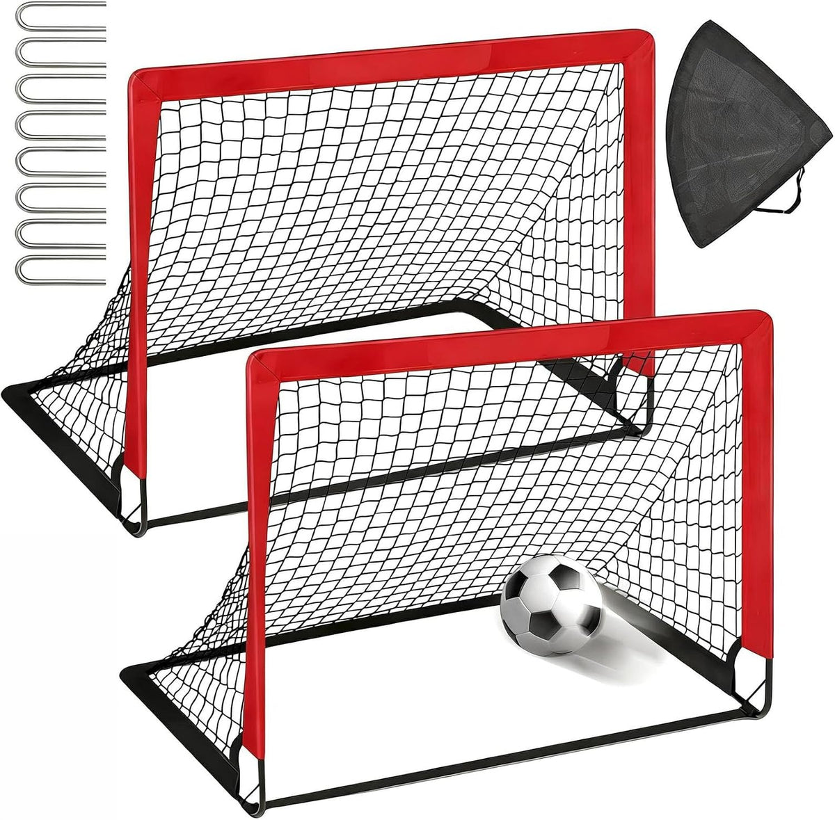 2 Set 4x3ft Soccer Goals for Backyard, Portable Foldable Pop Up Practice Soccer Net Training Equipment,Pop Up Soccer Nets with Carrying Bag & Ground Pegs, for Indoor, Outdoor, Backyard, Field, Court