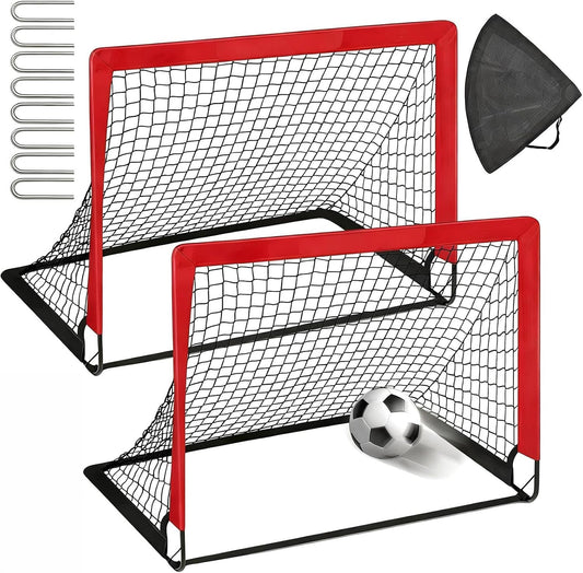 2 Set 4x3ft Soccer Goals for Backyard, Portable Foldable Pop Up Practice Soccer Net Training Equipment,Pop Up Soccer Nets with Carrying Bag & Ground Pegs, for Indoor, Outdoor, Backyard, Field, Court