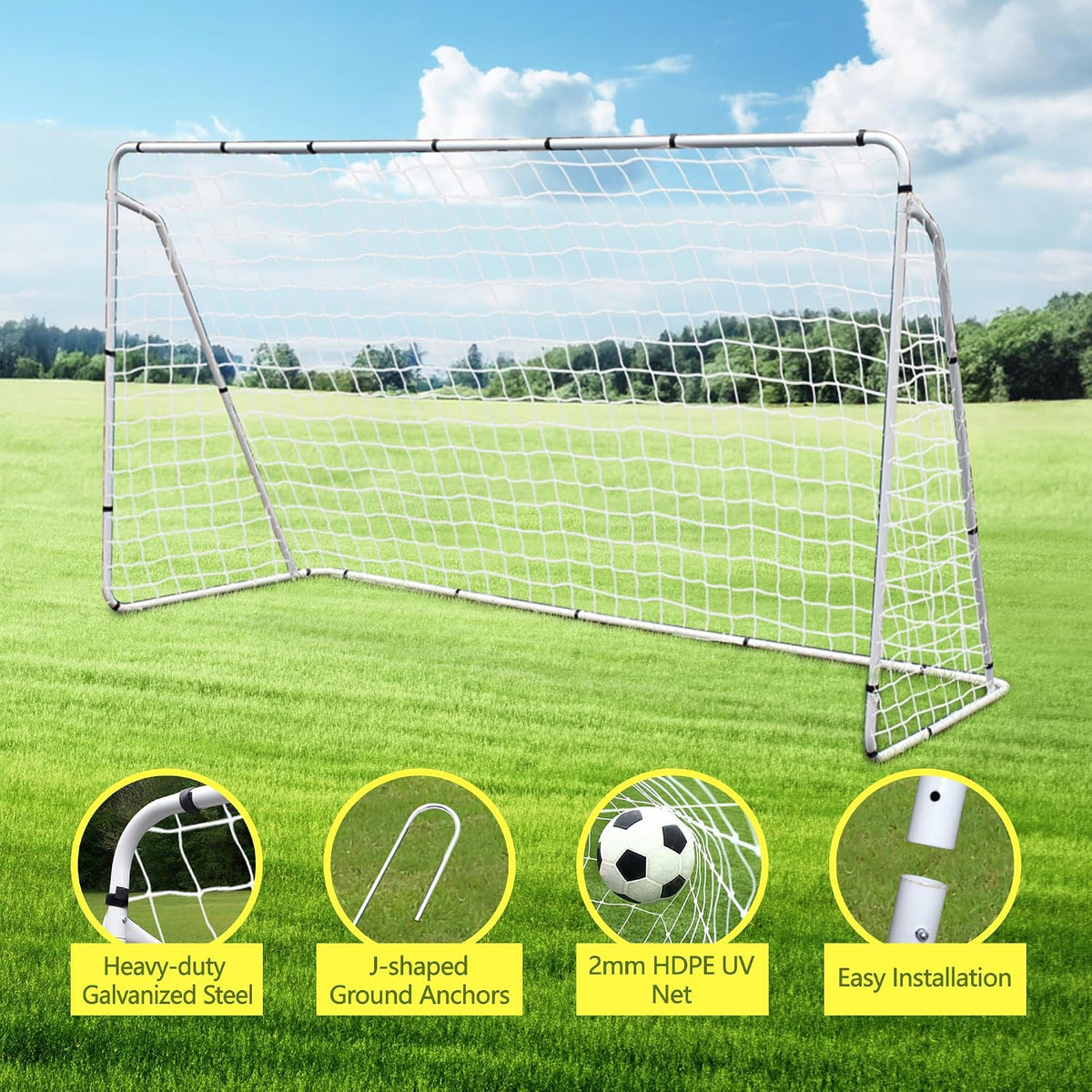 Soccer Net 12 x 6 Soccer Goal for Backyard, Steel Frame for Kids, Adult Portable Shooting Training Aid with Carry Bag,Ground Stakes Waterproof (12x6 FT)