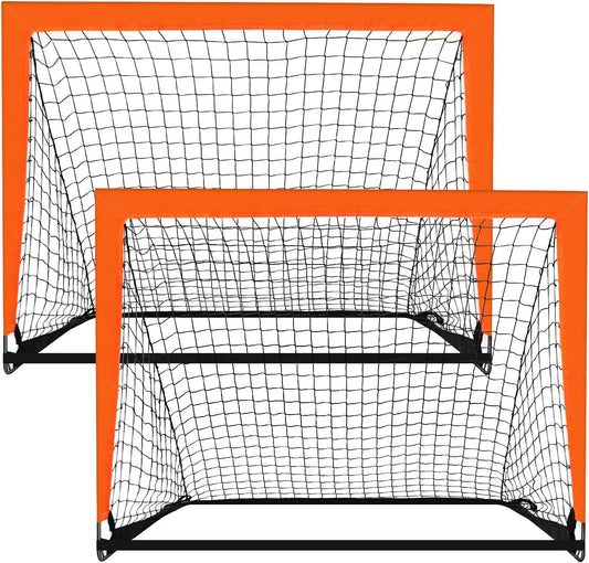 2 Pack 4’ x 3’ Size Portable Kid Soccer Goals for Backyard, Indoor and Outdoor Pop Up Soccer Goals, Orange,
