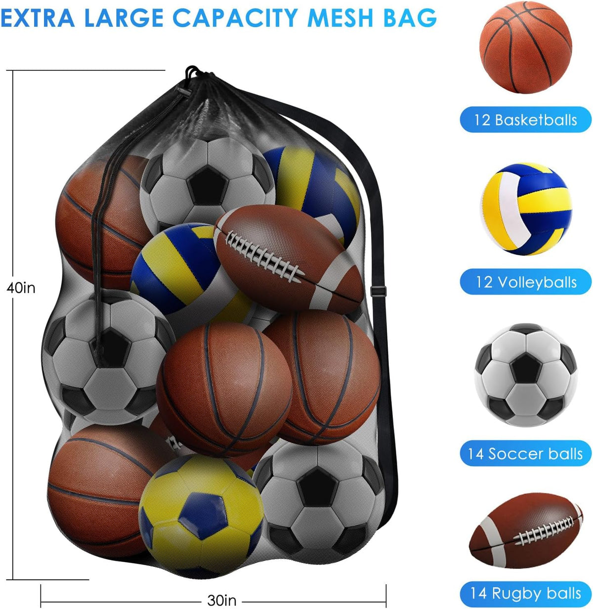 Extra Large Sports Ball Bag Mesh, Basketball Bags Team Balls