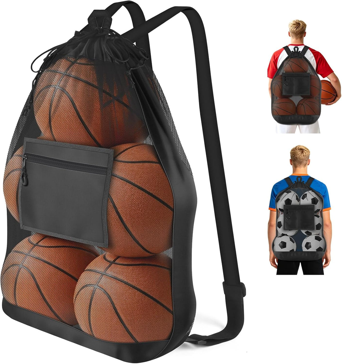 Large Mesh Soccer Ball Bag with Double Shoulder Strap