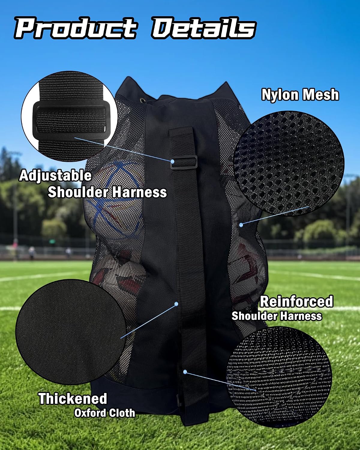 Soccer Ball Bag for Coaches,Heavy Duty Mesh Ball Bag Drawstring Bag