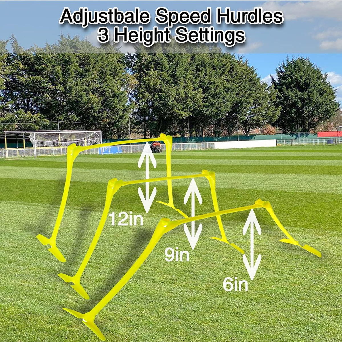 6 Pcs Adjustable Hurdles and 12 Pcs Speed Cones Set - Adjustable Height 6" 9" 12" for Soccer, Plyometric Speed Training, Carry Bag Included
