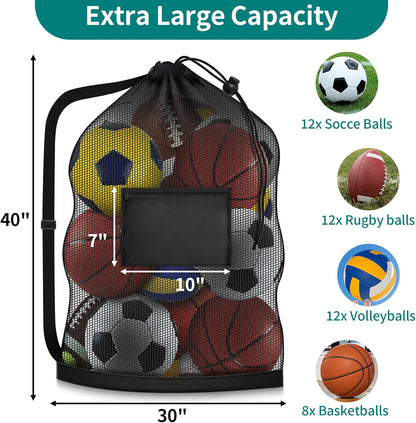 Extra Large Soccer Ball Bag, 40"x30" Drawstring Heavy Duty Mesh Net
